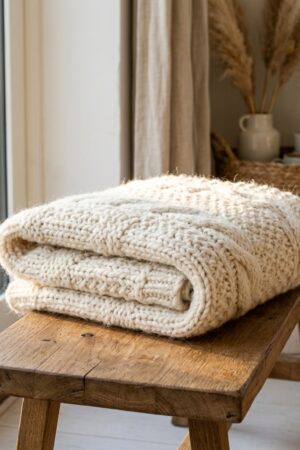 Textured Waffle Yarn Blanket | Lightweight Ochre/Mustard Blanket